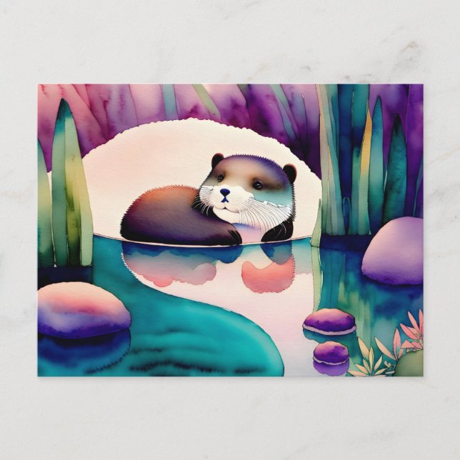 Watercolor Otter, Postcrossing Postcard (Front)