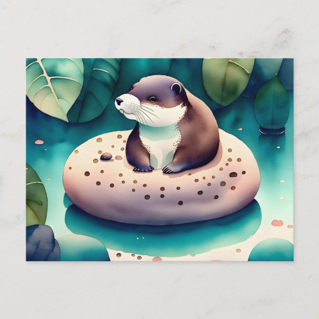 Watercolor Otter, Postcrossing Postcard (Front)