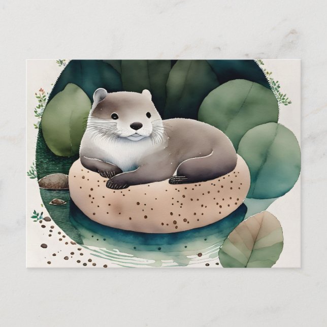 Watercolor Otter, Postcrossing Postcard (Front)