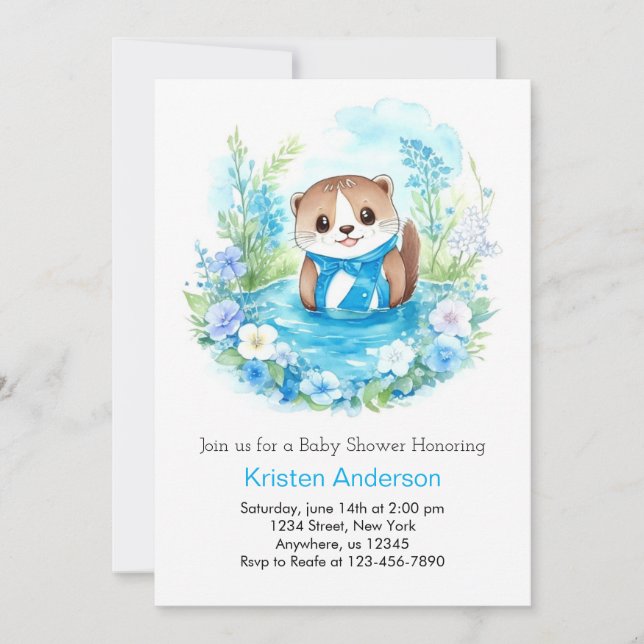 Watercolor Otter's Enchanted Oasis Boy Baby Shower Invitation (Front)
