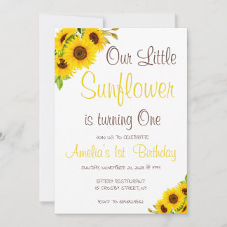 Watercolor Our Little Sunflower Floral Birthday Invitation
