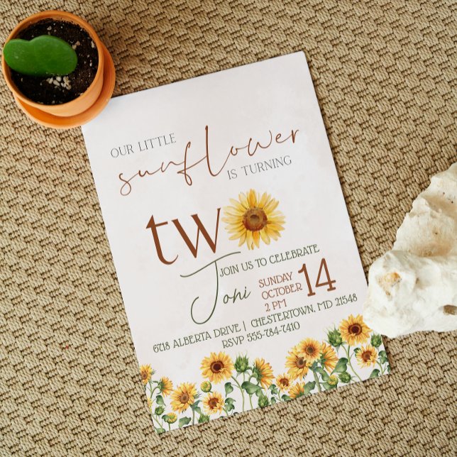 Watercolor Our little Sunflower second Birthday  Invitation (Creator Uploaded)