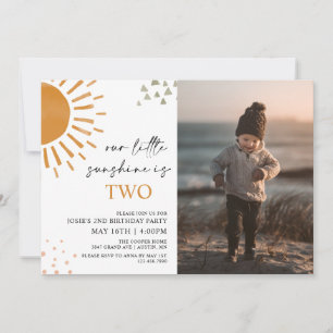 Watercolor Our Little Sunshine Photo Birthday  Invitation