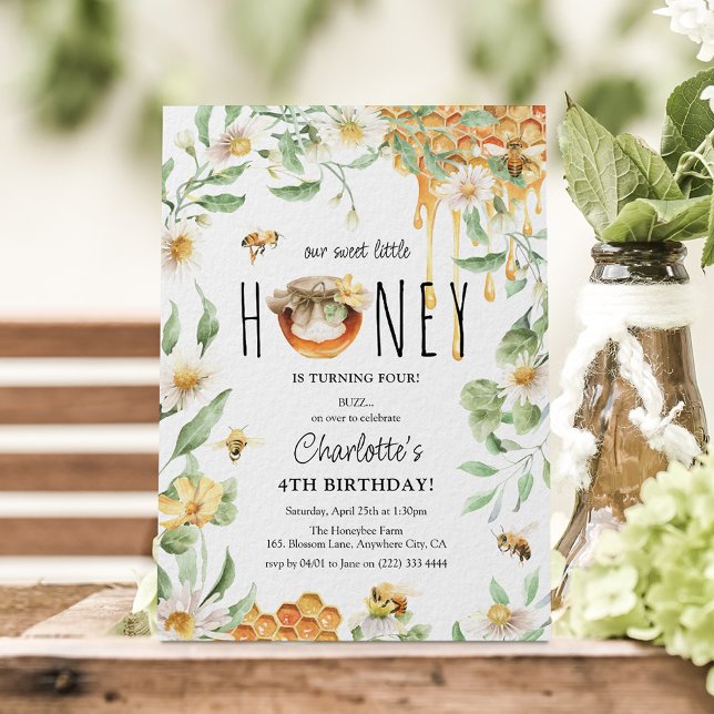 Watercolor Our Sweet Honey Bee Kids Birthday Party Invitation (Creator Uploaded)