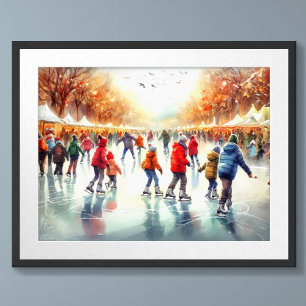 Watercolor Outdoor Ice Skating Venue Poster