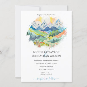 Watercolor Outdoor Mountain Destination Wedding Invitation