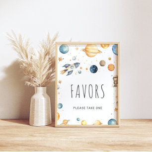Watercolor Outer Space Favours Baby Shower Poster