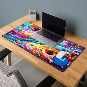 WATERCOLOR OUTER SPACE MONOGRAM DESIGN DESK MAT
