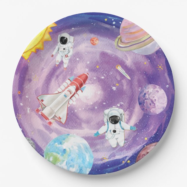 Watercolor Outer Space Paper Plates (Front)