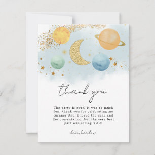Watercolor Outer Space Two the Moon Thank You Card