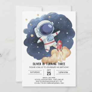 Watercolor Outerspace Digital Astronaut Birthday Invitation