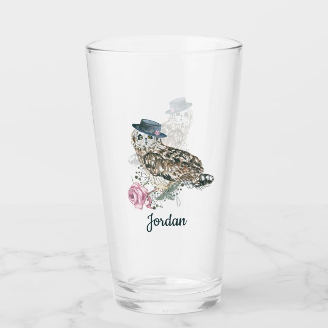 Watercolor Owl | Add Your Name Glass (Front)