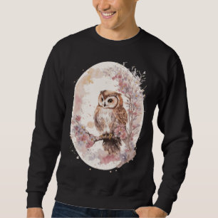 Watercolor Owl Cherry Blossom Japanese Sakura Sweatshirt