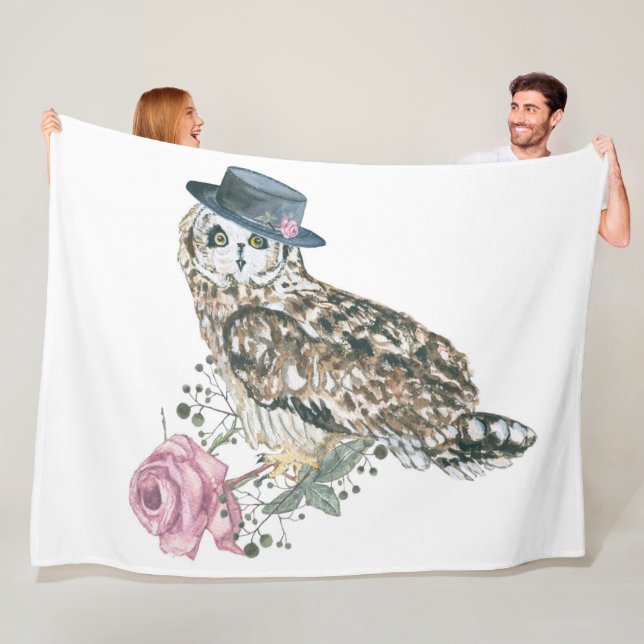Watercolor Owl Fleece Blanket (In Situ)