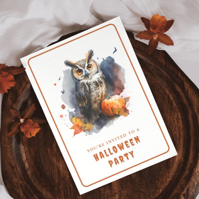 Watercolor Owl Halloween Invitation Card (Creator Uploaded)