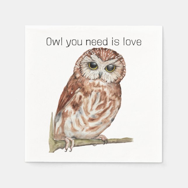 Watercolor Owl Illustration Napkin (Front)