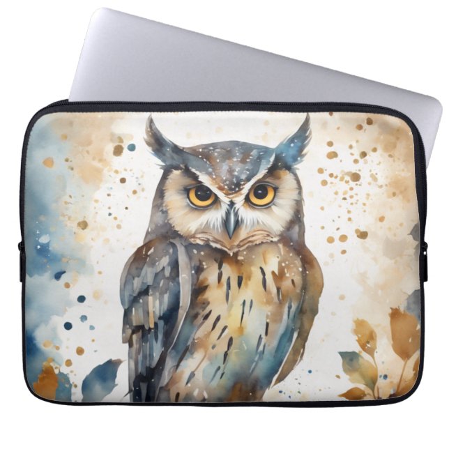Watercolor Owl Laptop Sleeve (Front)