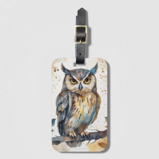 Watercolor Owl Luggage Tag