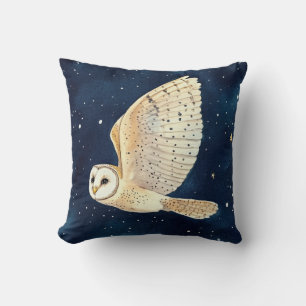 Watercolor Owl Starry Night Woodland Christmas  Cushion