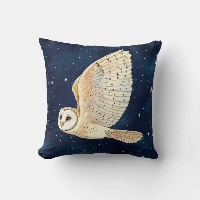 Watercolor Owl Starry Night Woodland Christmas  Cushion (Front)