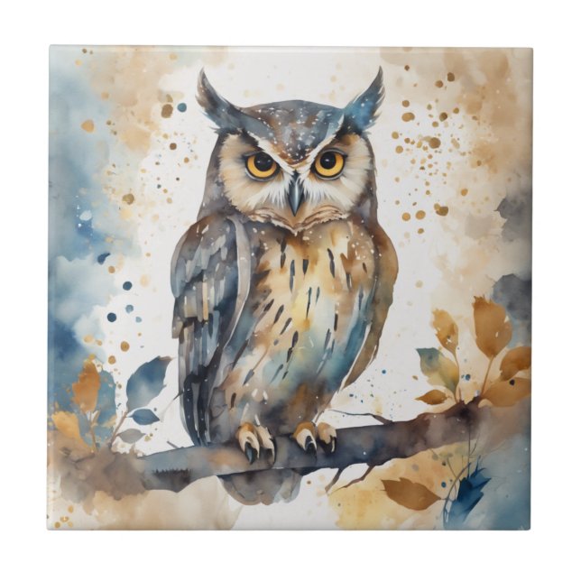 Watercolor Owl Tile (Front)