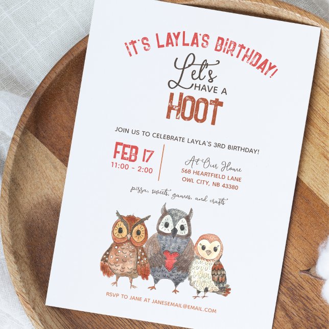 Watercolor Owls Girls Birthday Party Invitation (Creator Uploaded)