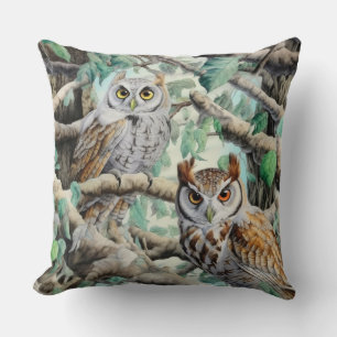Watercolor Owls in Trees Cushion