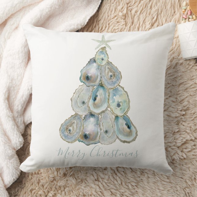 Watercolor Oyster Christmas Tree Cushion (Blanket)