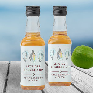 Watercolor Oyster Coastal Seaside Wedding Liquor Bottle Label