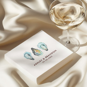 Watercolor Oyster Coastal Seaside Wedding Napkin