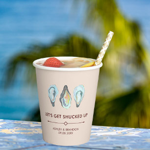 Watercolor Oyster Coastal Seaside Wedding Paper Cups