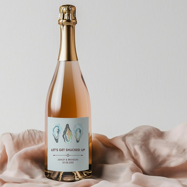 Watercolor Oyster Coastal Seaside Wedding Sparkling Wine Label (Creator Uploaded)