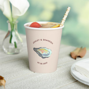 Watercolor Oyster Coastal Wedding Seaside Custom Paper Cups