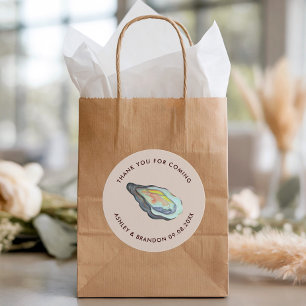 Watercolor Oyster Label, Coastal Seaside Wedding  Classic Round Sticker