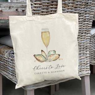 Watercolor Oyster & Pearl "Cheers to Love" Favour Tote Bag