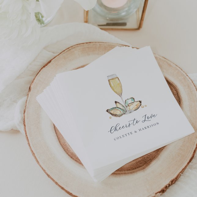 Watercolor Oyster & Pearl "Cheers to Love" Napkin (Creator Uploaded)