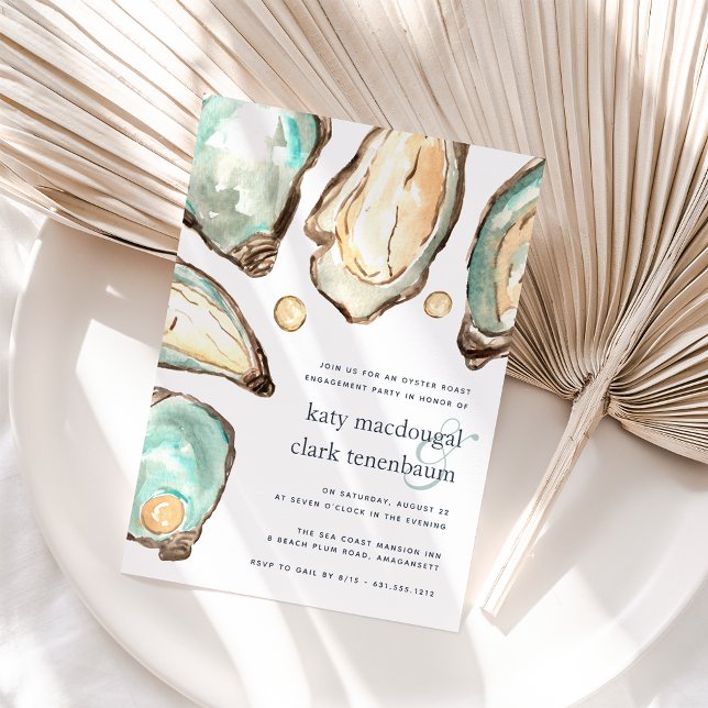 Watercolor Oyster & Pearl Engagement Party Invitation (Creator Uploaded)