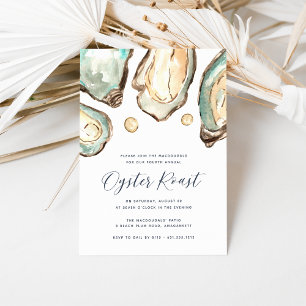 Watercolor Oyster & Pearl Oyster Roast Party Invitation