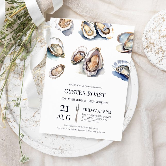 Watercolor Oyster Roast Party Invitation (Creator Uploaded)