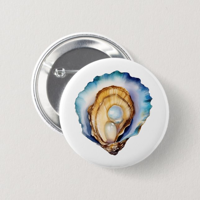 Watercolor Oyster Shell 6 Cm Round Badge (Front & Back)