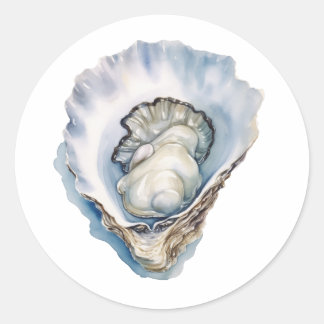 Watercolor Oyster Shell Classic Round Sticker