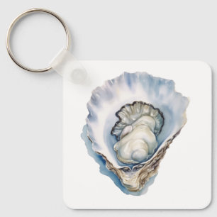 Watercolor Oyster Shell Key Ring