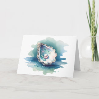 Watercolor Oyster Shell with Pearl Blank Greeting  Card
