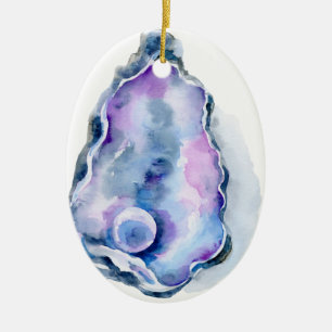 Watercolor oyster shell with pearl ceramic tree decoration