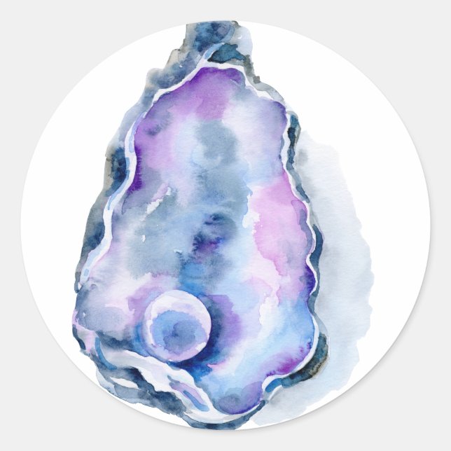 Watercolor oyster shell with pearl classic round sticker (Front)