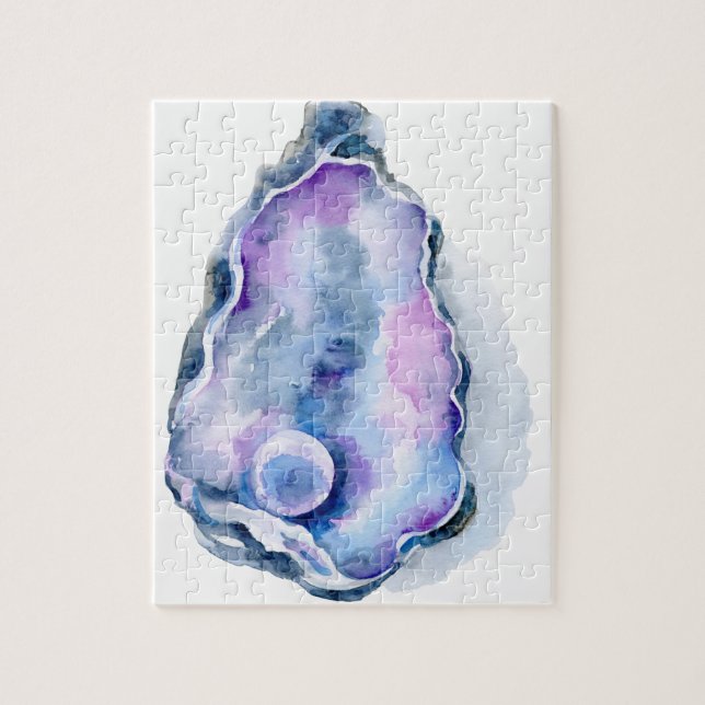 Watercolor oyster shell with pearl jigsaw puzzle (Vertical)