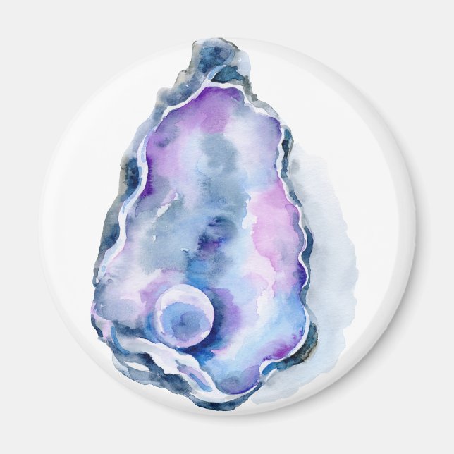 Watercolor oyster shell with pearl magnet (Front)