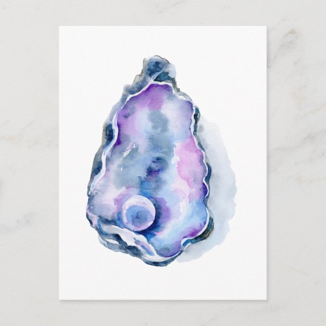 Watercolor oyster shell with pearl postcard (Front)