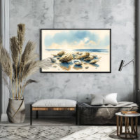 Watercolor Oyster Shells Coastal Art Landscape