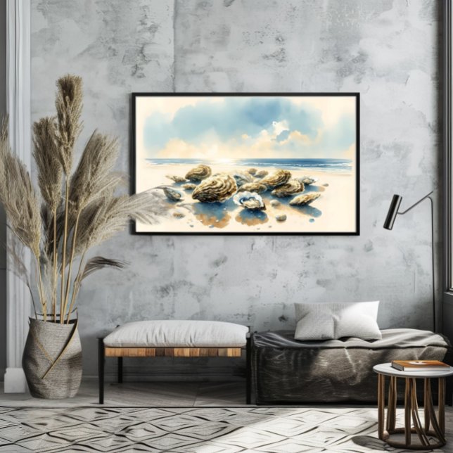 Watercolor Oyster Shells Coastal Art Landscape Poster (Creator Uploaded)